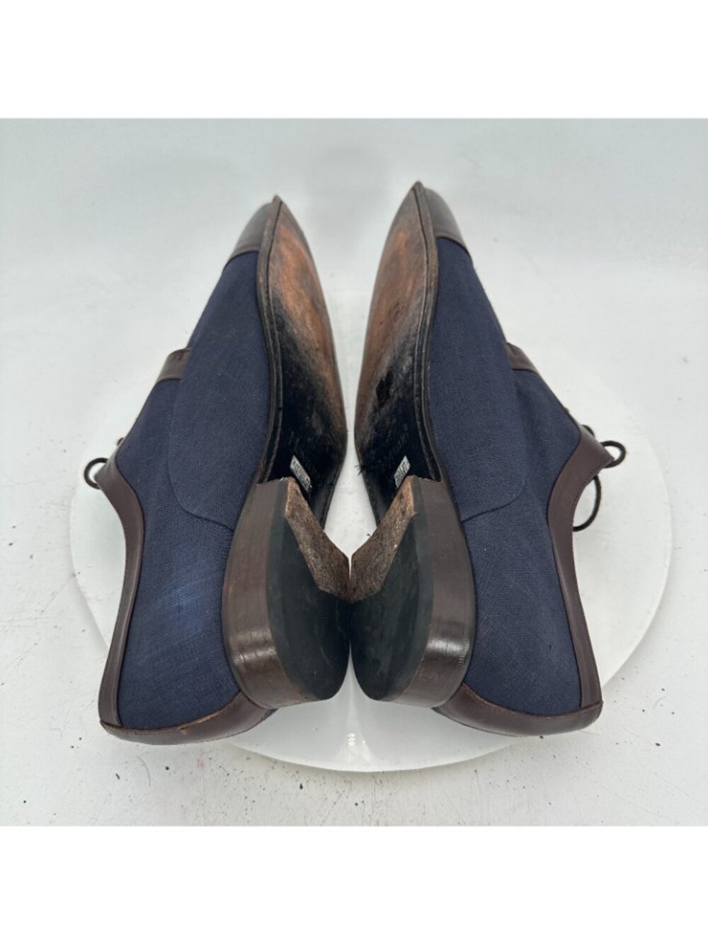 Heyraud Men Size EU 44 US 10 Blue Denim Brown Leather Cap Toe Derby Dress Shoes - Picture 6 of 11
